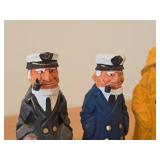 Lot of (3) Vintage 8 1/4' Fisherman and Nautical / Sea Captain theme Hand carved Wood Figurines