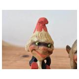 Lot of (2) Vintage Norwegian Troll theme Hand carved Wood Figurines by Henning (Norway) Woman 5', Man with Lantern 6-1/2'