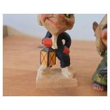 Lot of (2) Vintage Norwegian Troll theme Hand carved Wood Figurines by Henning (Norway) Woman 5', Man with Lantern 6-1/2'