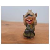 Lot of (2) Vintage Norwegian Troll theme Hand carved Wood Figurines by Henning (Norway) Woman 5', Man with Lantern 6-1/2'