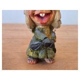 Lot of (2) Vintage Norwegian Troll theme Hand carved Wood Figurines by Henning (Norway) Woman 5', Man with Lantern 6-1/2'
