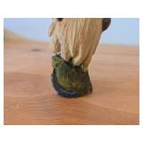 Lot of (2) Vintage Norwegian Troll theme Hand carved Wood Figurines by Henning (Norway) Woman 5', Man with Lantern 6-1/2'