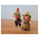 Lot of (2) Vintage Norwegian Troll theme Hand carved Wood Figurines by Henning (Norway) Woman 5', Man 6-1/2'