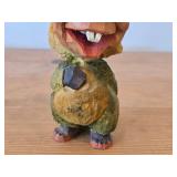 Lot of (2) Vintage Norwegian Troll theme Hand carved Wood Figurines by Henning (Norway) Woman 5', Man 6-1/2'