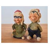 Lot of (2) Vintage Norwegian Troll theme Hand carved Wood Figurines by Henning (Norway) Woman 6', Man 6'