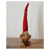 Vintage 10 1/4' Gnome Troll with Red Pointy Hat theme Hand carved Wood Figurine by Henning (Norway)