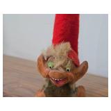 Vintage 10 1/4' Gnome Troll with Red Pointy Hat theme Hand carved Wood Figurine by Henning (Norway)