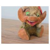 Vintage 10 1/4' Gnome Troll with Red Pointy Hat theme Hand carved Wood Figurine by Henning (Norway)