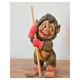 Vintage 7 1/2' Norwegian Troll Skiing theme Hand carved Wood Figurine by Henning (Norway)