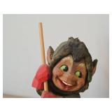 Vintage 7 1/2' Norwegian Troll Skiing theme Hand carved Wood Figurine by Henning (Norway)