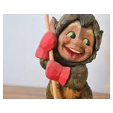 Vintage 7 1/2' Norwegian Troll Skiing theme Hand carved Wood Figurine by Henning (Norway)