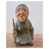 Vintage Old Lady theme Hand carved Hand painted Wood Figurine by Ole Oien (Signed)