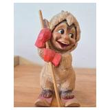Vintage 7 1/2' Norwegian Troll Skiing theme Hand carved Wood Figurine by Henning (Norway)