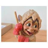 Vintage 7 1/2' Norwegian Troll Skiing theme Hand carved Wood Figurine by Henning (Norway)