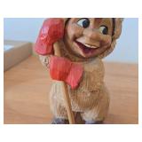 Vintage 7 1/2' Norwegian Troll Skiing theme Hand carved Wood Figurine by Henning (Norway)