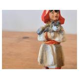 Lot of (2) Vintage Lapland Girl theme Hand carved Wood Figurines by Henning (Norway)