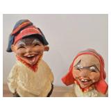 Vintage Sami Man and Woman (Laughing Boy and Girl) theme Hand carved Hand painted Wood Figurine by Henning (Norway)