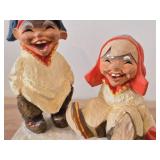 Vintage Sami Man and Woman (Laughing Boy and Girl) theme Hand carved Hand painted Wood Figurine by Henning (Norway)