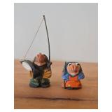 Lot of (2) Vintage Norwegian Troll theme Hand carved Hand painted Wood Figurines by Henning (Norway)