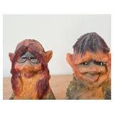 Lot of (2) Vintage 5 1/2' Troll Couple theme Hand carved Wood Figurines by Henning (Norway)