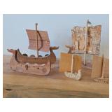 Lot of (5) Viking Ship theme Hand carved Wood Figurines