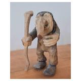 Vintage 9' Troll theme Hand carved Wood Figurine (Signed) by Asbjorn Raanaa / Norwegian Folk Art style