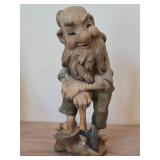 Vintage 8 3/4' Gnome theme Hand carved Hand painted Wood Figurine