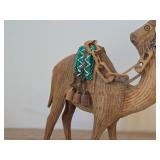 Vintage Camel with Hand-stitched Saddle Blanket theme Hand carved Wood Figurine