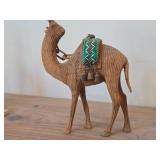 Vintage Camel with Hand-stitched Saddle Blanket theme Hand carved Wood Figurine