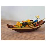 Vintage Thai Souvenir Doll Handmade Wood Floating Market Scene