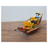 Vintage Thai Souvenir Doll Handmade Wood Floating Market Scene
