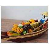 Vintage Thai Souvenir Doll Handmade Wood Floating Market Scene