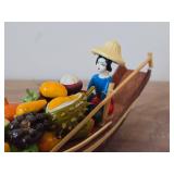 Vintage Thai Souvenir Doll Handmade Wood Floating Market Scene