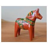 Vintage Dala Horse theme Hand carved Hand painted Wood Figurine by G.A. Olsson (Nusnas Mora Sweden)