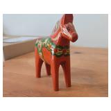 Vintage Dala Horse theme Hand carved Hand painted Wood Figurine by G.A. Olsson (Nusnas Mora Sweden)