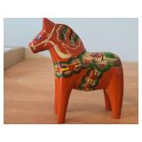 Vintage Dala Horse theme Hand carved Hand painted Wood Figurine by G.A. Olsson (Nusnas Mora Sweden)