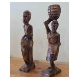 Lot of (2) Vintage African theme Handcrafted Wood Carving Sculptured Figurines
