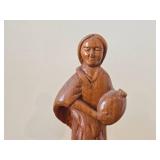 9 1/2' Woman Carrying a Jug theme Hand carved Wood Figurine