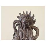 18' Chinese Hardwood Sculpture of Guanyin The Buddhist Bodhisattva of Compassion Seated on a Shishi Lion Dog / Dragon
