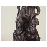 18' Chinese Hardwood Sculpture of Guanyin The Buddhist Bodhisattva of Compassion Seated on a Shishi Lion Dog / Dragon