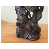 18' Chinese Hardwood Sculpture of Guanyin The Buddhist Bodhisattva of Compassion Seated on a Shishi Lion Dog / Dragon