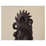 18' Chinese Hardwood Sculpture of Guanyin The Buddhist Bodhisattva of Compassion Seated on a Shishi Lion Dog / Dragon