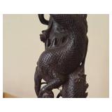 18' Chinese Hardwood Sculpture of Guanyin The Buddhist Bodhisattva of Compassion Seated on a Shishi Lion Dog / Dragon