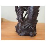18' Chinese Hardwood Sculpture of Guanyin The Buddhist Bodhisattva of Compassion Seated on a Shishi Lion Dog / Dragon