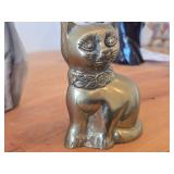 Lot of (3) Vintage Items - Articulated Wooden Cat Posable Figurine, Nina Lyman Hand painted Ceramic Cat Pocket Vase, Brass Sitting Cat Figurine