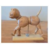 Lot of (3) Vintage Items - Articulated Wooden Cat Posable Figurine, Nina Lyman Hand painted Ceramic Cat Pocket Vase, Brass Sitting Cat Figurine