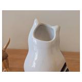 Lot of (3) Vintage Items - Articulated Wooden Cat Posable Figurine, Nina Lyman Hand painted Ceramic Cat Pocket Vase, Brass Sitting Cat Figurine