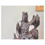 16 1/4' Chinese Hardwood Sculpture of Guanyin The Buddhist Bodhisattva of Compassion Seated on a Shishi Lion Dog / Dragon