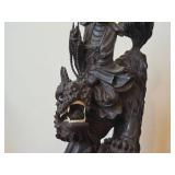 16 1/4' Chinese Hardwood Sculpture of Guanyin The Buddhist Bodhisattva of Compassion Seated on a Shishi Lion Dog / Dragon