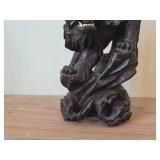 16 1/4' Chinese Hardwood Sculpture of Guanyin The Buddhist Bodhisattva of Compassion Seated on a Shishi Lion Dog / Dragon